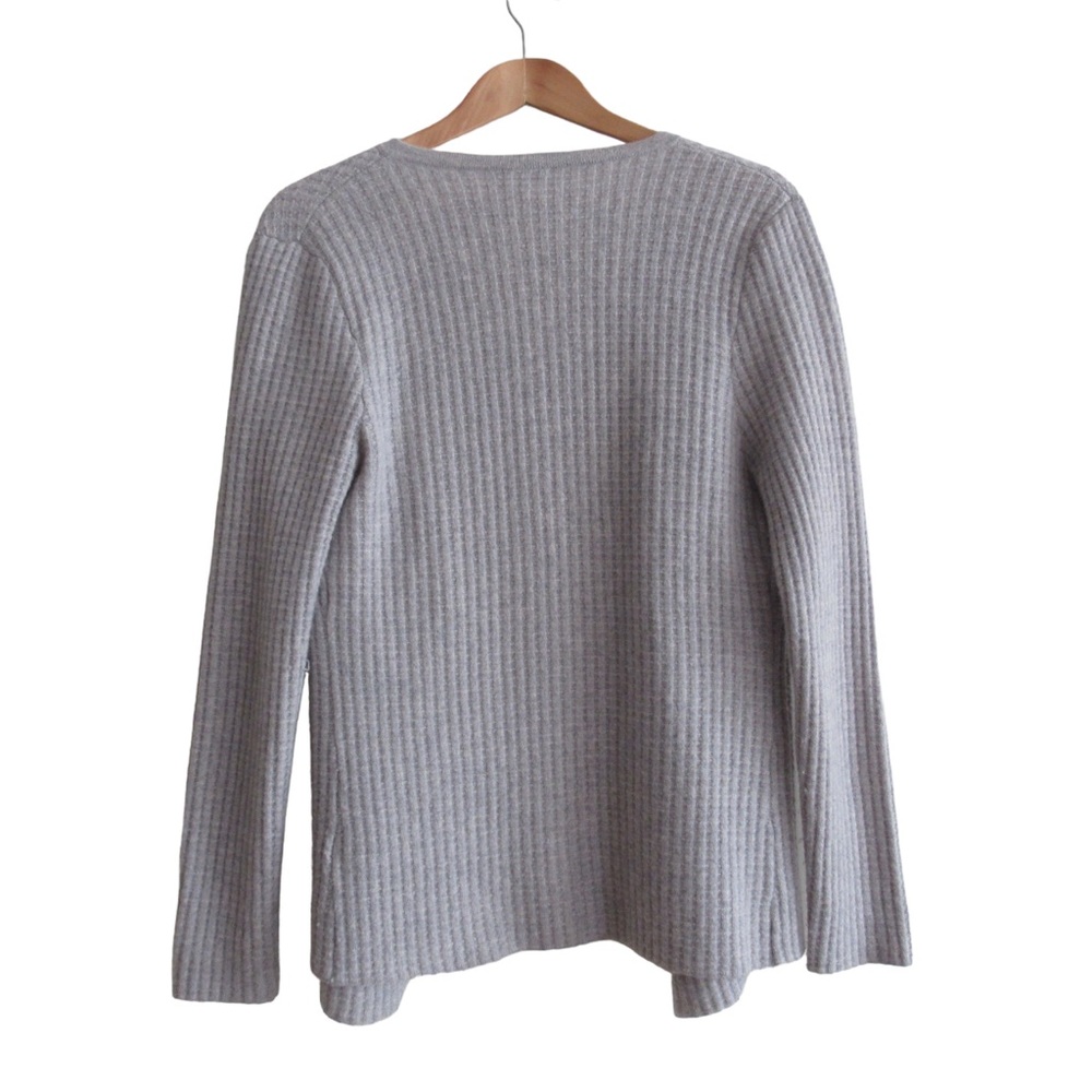 Garnet Hill Grey Cashmere Cardigan Sweater Size Large Open Front Long Line - Picture 2 of 10